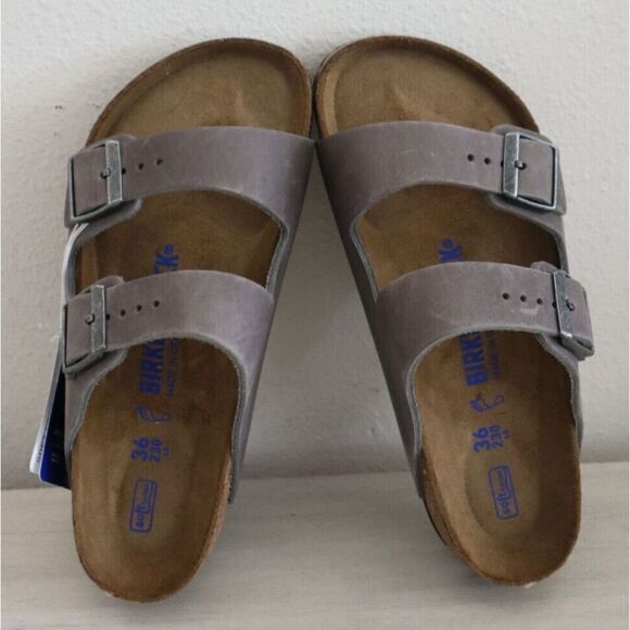 Birkenstock Women Sz 5 Faded Khaki Arizona Soft Footbed Oiled Leather Sandal - Picture 2 of 9